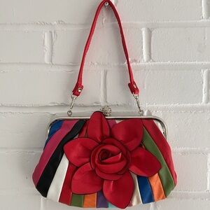 Womens 1980 Style Classic Disco Colorful Striped Crossbody Bag